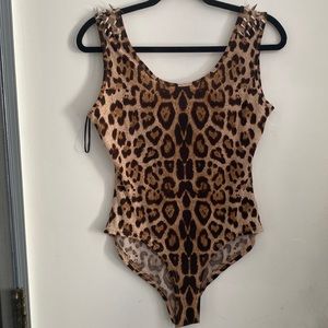 Women’s leopard bodysuit with spikes